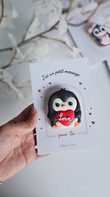 Biscuit pingouin “Love” – Saint-Valentin