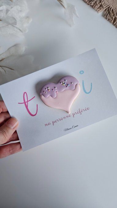 Biscuit coeur violet et rose claire - Saint Valentin