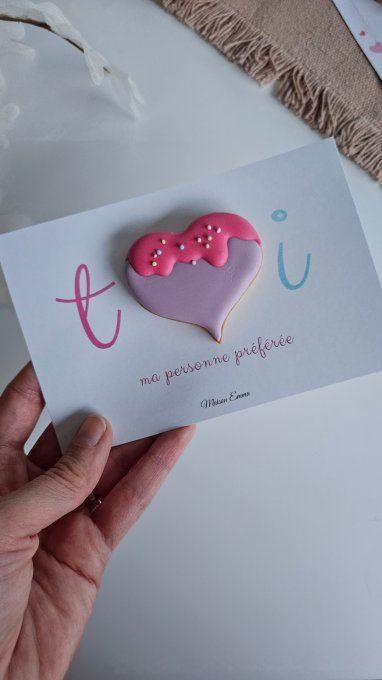 Biscuit coeur rose & violet - Saint Valentin 