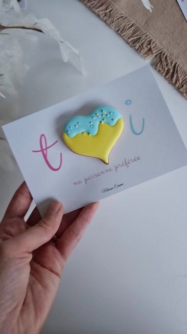 Biscuit coeur jaune & bleu - Saint Valentin 