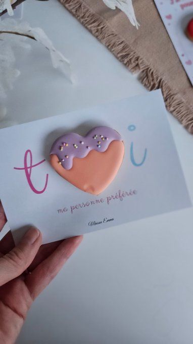 Biscuit coeur pêche & violet - Saint Valentin