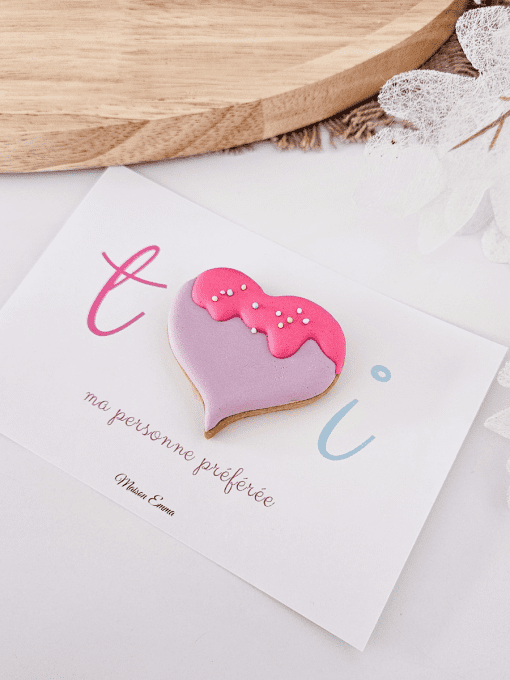 Biscuit coeur rose & violet - Saint Valentin 