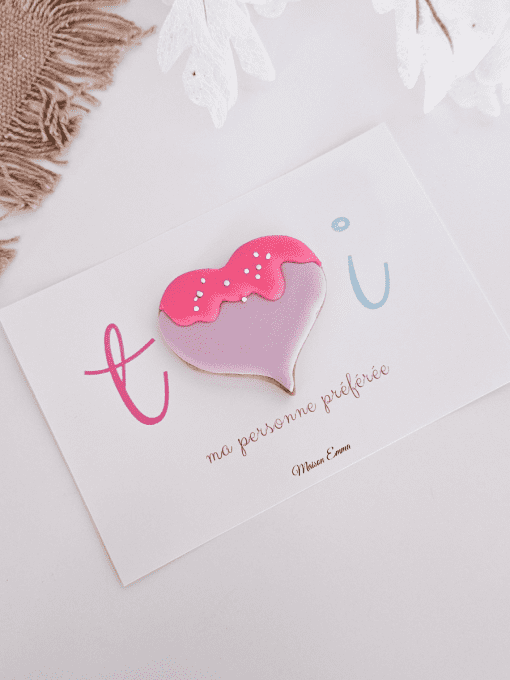 Biscuit coeur rose & violet - Saint Valentin 