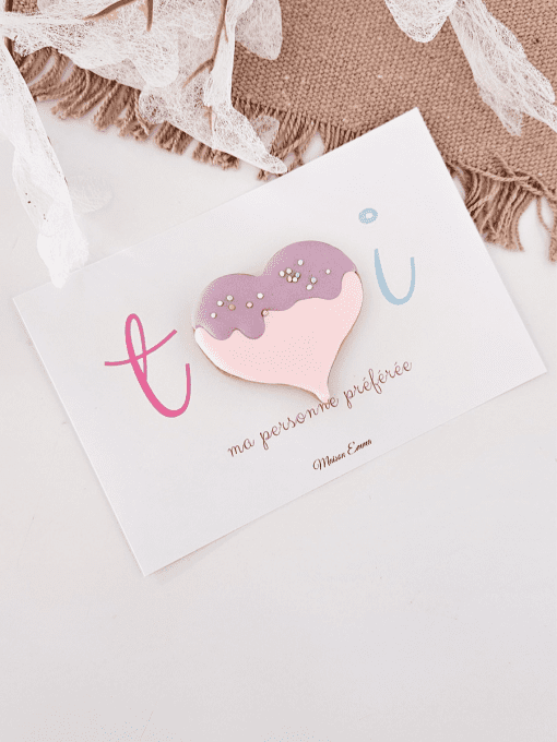 Biscuit coeur violet et rose claire - Saint Valentin