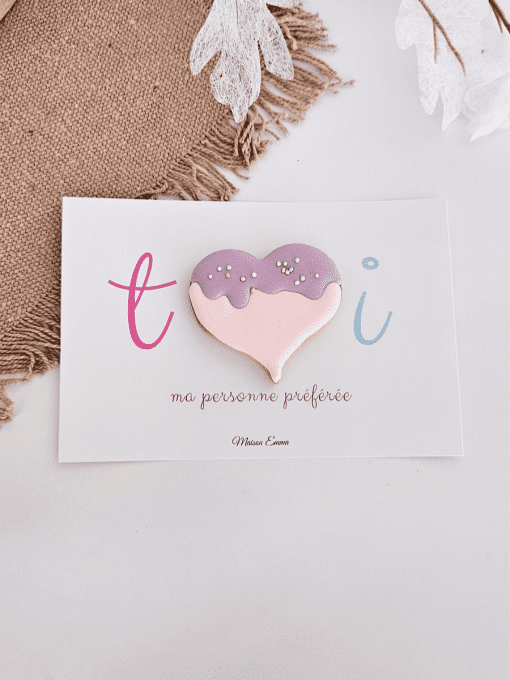 Biscuit coeur violet et rose claire - Saint Valentin