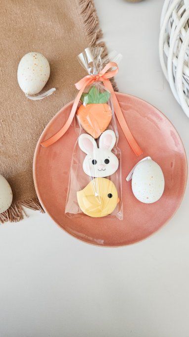 Trio de biscuits de pâques -carotte, lapin rose, poussin