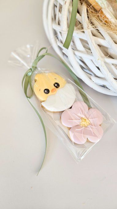 Duo de biscuits de pâques -fleurs et poussin coquille 
