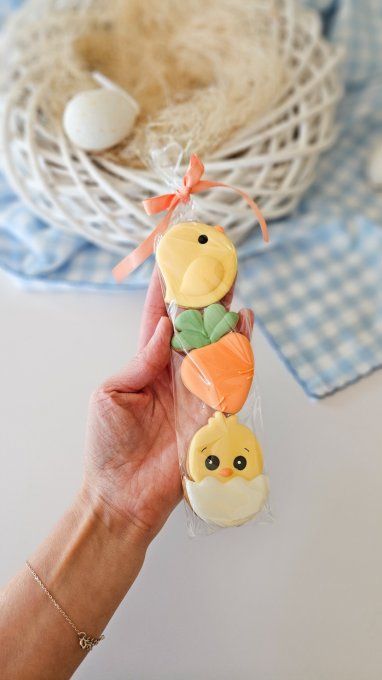 Trio de biscuits de pâques- poussin coquille, carotte, poussin