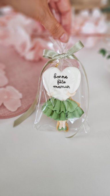 Biscuit Demoiselle au coeur tendre - sauge – Fête des Mères - 