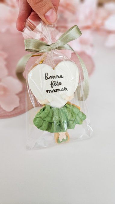 Biscuit Demoiselle au coeur tendre - sauge – Fête des Mères - 