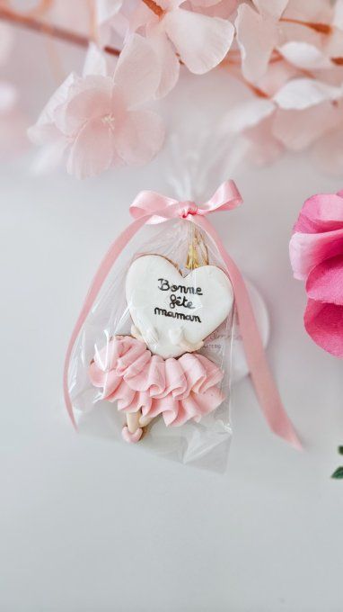 Biscuit Demoiselle au coeur tendre -rose – Fête des Mères - Collection Florale