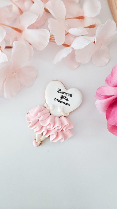 Biscuit Demoiselle au coeur tendre -rose – Fête des Mères - Collection Florale