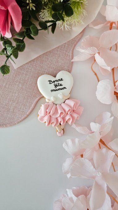 Biscuit Demoiselle au coeur tendre -rose – Fête des Mères - Collection Florale